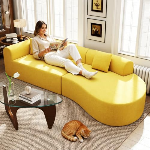 Hawthyhome Ecksofa mit Schlaffunktion 315cm Gelb | Boneless Couch,Ecksofa mit Schlaffunktion,Keine Montage,Ecksofa mit Liegesessel ,Wohnzimmer,Schlafzimmer