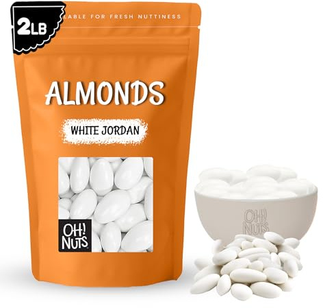 Oh! Nuts White Jordan Almonds | Crunchy Party Favor Candy | Premium 2-Lb. Bulk Bag of Large Nuts with Thin Sugar Coating | Great for Easter, Weddings, Baby Showers & Birth | White Candied Almonds