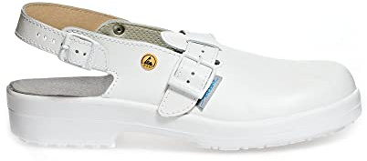 ABEBA 31000-45 ESD - Sicherheitsschuh Classic - Arbeitsclog - Genarbtes Leder - Klimaklasse 1 - mit Stahlkappe - Größe: 45 - Farbe: Weiß