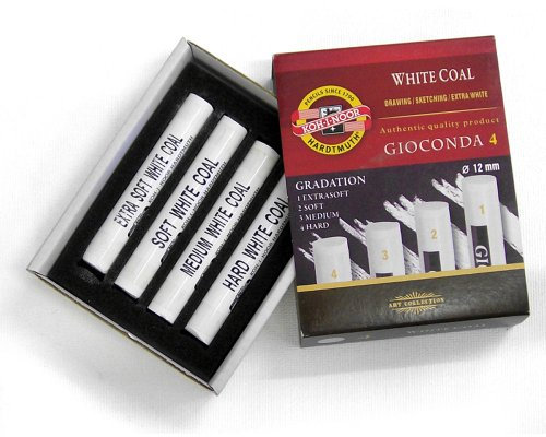 Gioconda 4 Stück Weisskreide extra weich, weich, mittel, hart Weisse Zeichenkohle Set