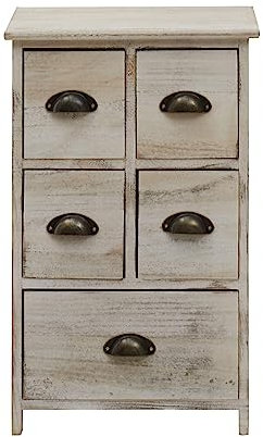 Rebecca Mobili Schubladenkommode 5 Schubladen, Schrank weiß, für Schlafzimmer Bad, Paulownienholz – Maße: 66 x 40 x 30 cm (HxLxB) - Art. RE4106
