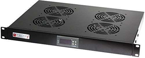 Techly Professional 023363 Gruppo 4 Ventole 1U per Rack 19 con Termostato LED Nero Nero