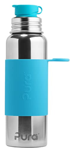 Pura Sportflasche aus Edelstahl mit Silikonverschluss, 850 ml, ungiftig, Türkisblau zertifiziert