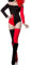 Damen Harlekin Catsuit Kostüm Verkleidung mit Catsuit, Stulpen in schwarz rot schulterfrei XL