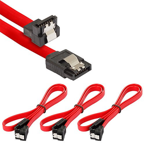 POPPSTAR 3x 0.5m Sata 3 HDD SSD cable with clip plug straight to 90 degree right-angle, up to 6 Gbps, red