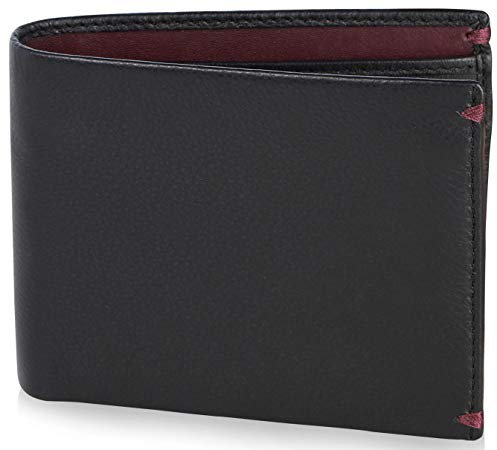VISCONTI Geldbörse Herren Leder Portemonnaie mit RFID Schutz I Echtleder Geldbeutel Groß für Männer mit Münzfach l Portmonee Brieftasche Wallet mit Geschenk-Box - Schwarz/Burgundy