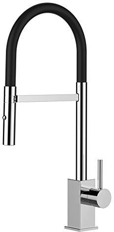VIZIO Einhebel Küchenmischer mit schwenkbarem Auslauf und abnehmbarer 2 Strahl Handbrause/CHROM - Schwarz/Profi/quadratischer Design/Restaurant/Haus