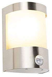 Qazqa Modern außen Wandleuchte, Außenlampe mit Bewegungssensor, Wandlampe für den Garten - Mira - Silber Farbe, max. 15W, Geeignet für LED, 12cm, IP44