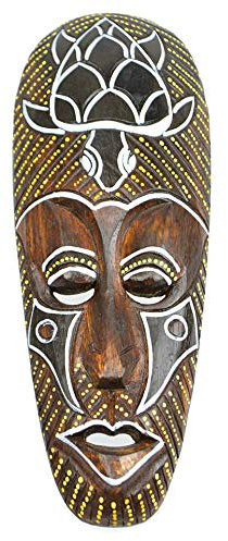 Artisanal Afrikanische Maske Wanddekoration, Wandmontage, Holz, 30 cm, Motiv Schildkröte