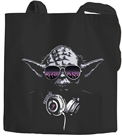 Jutebeutel Deejay DJ Yoda Remastered Baumwolltasche Stoffbeutel Tragetasche Moonworks® schwarz 2 lange Henkel