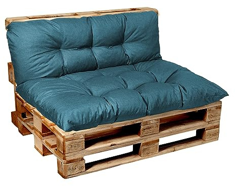 Garden Factory Palettenkissen Palettenauflagen Palettenpolster Sitzkissen, Rückenlehne oder Set, Gesteppt (Set (Sitzkissen 120x60 + Rückenlehne 120x50), Türkis)