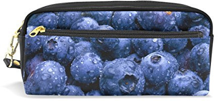 Eslifey Blueberry Wassertropfen tragbare Tasche PU Leder Schulstifteetui Stationäre Bleistifttasche für Kinder Wasserdicht Kosmetik Tasche Make-up Beauty Case