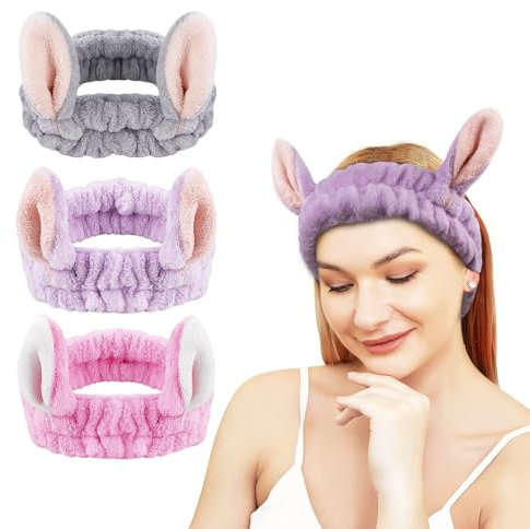 besbomig Haarband Kosmetik Ohren Damen Mädchen 3 Stück - Stirnband Make Up Elastisch Weich Stirnbänder Haarbänder Kopfband Haarschmuck für Waschen, Spa, Yoga, Sport, Dusche
