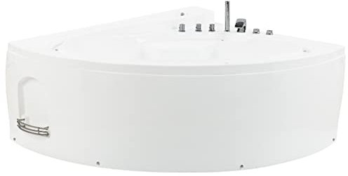 Baignoire Balnéo d'Angle de Forme Ovale au Style Contemporain en Acrylique avec Chromothérapie et Robinet Cascade Capacité Max de 350 Litres Beliani