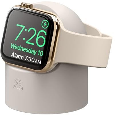 elago W2 Soporte de Carga Compatible con Apple Watch Serie 10/9/8/7/6/5/4/3/2/1/Ultra 2/Ultra/SE 2/SE (49mm 46mm 45mm 44mm 42mm 41mm 40mm 38mm), Modo Soporte Nocturno, Estación de Carga (Piedra)