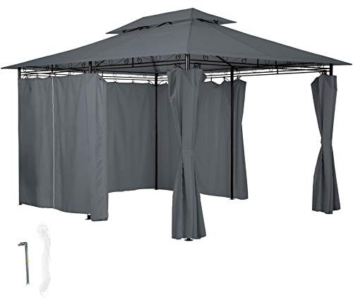 tectake® Carpa Pabellón, Cenador Jardín Exterior, Paneles Laterales, Cenadores para Jardin, Soporte Estable, Pergolas de Jardin, Carpas para Exteriores - 3x4 m Antracita