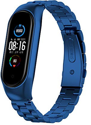TopTen Armband Kompatibel mit Xiaomi Mi Band 5/6 Armband, Edelstahl Armband Ersatz Zubehör Verstellbares Armband (Blau)
