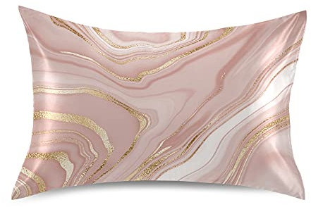 Dalzium Rose Gold Satin Pillowcase for Hair and Skin, Rose Gold Marble Silk Pillow Case with Envelope Closure, Standard Size 20x26 inches, 1 PC