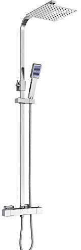 Futchoy 30cm Duschsystem mit Thermostat, Dusche Duschset Duschsäule Duscharmatur inkl. Handbrause, Duschstange aus Edelstahl, Thermostatventil aus Kupfer für Badezimmer
