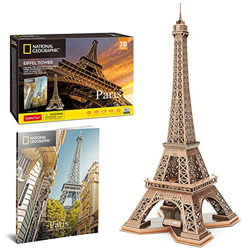 CubicFun 3D Puzzles Eiffelturm für Erwachsene National Geographic Eiffel Tower Modell Bausätze, Paris Architektur Puzzles für Erwachsene Schreibtisch BAU Puzzle für Kinder 8-10 Jahre, 80 Stück