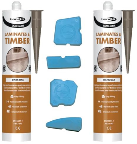 Lami Mate Flexible Sealant | Floorboard Gap Filler | Dark Oak | Bond it | Pack of 2 + Applicator Tool