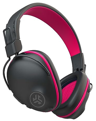 JLab JBuddies Pro kabellose Over-Ear-Kinder-Kopfhörer,35+ Stunden Akkulaufzeit,integrierte Lautstärkeregler für Sicherheit,Teilungsmodus,faltbar,verstellbar,Geräuschisolierung,mit Mikrofon,Rosa