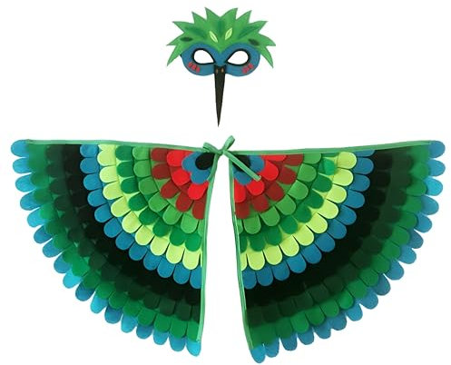 Proumhang disfraz de alas de pájaro para niños de 3 a 8 años,disfraz de búho de pájaro y pavo real,máscara de ojo de fieltro para niños y niñas y conjunto de alas,Halloween,estilo 3