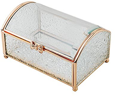 SLHEQING Cajas para Joyas de Vidrio, Joyero De Cristal Dorado, Caja de Joyería Geométrica con Tapa de Cristal para Collares, Anillos, Pulseras