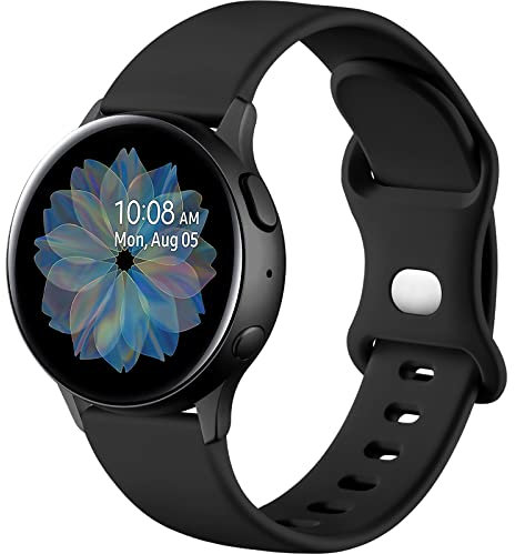 Mastten Silikon Armband kompatibel mit Samsung Galaxy Watch 4 5 6 7 Active 2 40mm 44mm, 20mm Sport Band Doppelloch-Schnalle Armbänder für Galaxy Watch FE/4 6 Classic/5 Pro, Schwarz