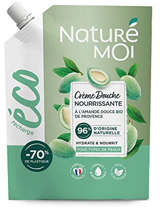 Naturé Moi - Eco-recharge Crème Douche Nourrissante à l'amande douce bio de Provence - Hydrate et nourrit les peaux normales à sèches - 500ml - Fabriqué en France