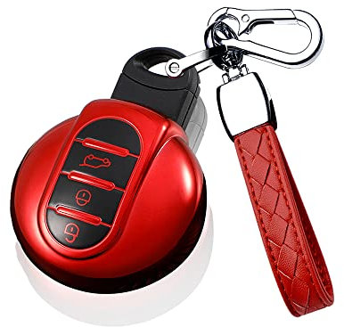 HIBEYO Smart Schlüsselhülle Passt für BMW Mini Schutzhülle TPU Autoschlüssel Hülle für Mini F56 F54 F55 F57 F60 Cooper One Clubman Works Schlüsselgehäuse Schlüsselbund Funkschlüssel zubehör-Rot