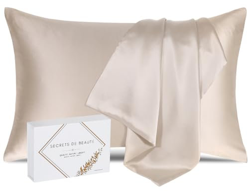 Seidenkissenbezug 25 Momme für Haar und Haut Mulberry Anti-Falten, Anti-Aging Hochwertige Qualität Keine Chemikalien - Geschenkidee (Champagner, 40x60cm)