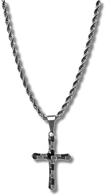 CRBNCNCPT® Kette mit Carbon Fiber Kreuz Anhänger | Schwarze Edelstahlkette | Rope Chain | Edle Männer Halskette | Kohlenstoff Kruzifix | Herren Schmuck (Carbon Fiber)