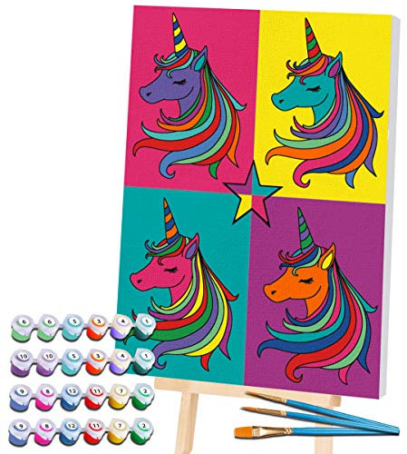 SPLAT PLANET Peinture licorne par numéros encadrés, peinture néon fluorescente, coloriage par numéro, kit de peinture par numéro sur toile, peinture par numéros pour adultes, enfants 30 x 40 cm