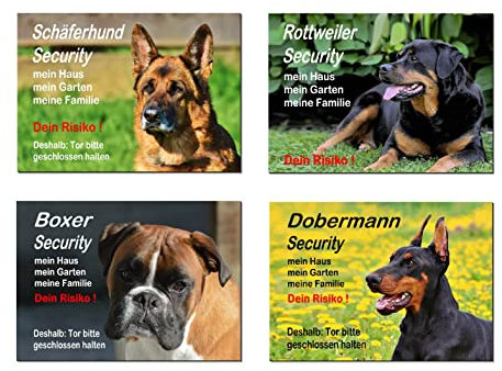 Generisch Schäferhund-Rottweiler-Boxer-Dobermann Security-Hund-Schild-Hundeschild-300 x 200 x 3 mm-Aluminium-Hunde-Tierschild-Warnschild-Hinweisschild (1451-127 Dobermann, Farbig mit 2 Löcher)