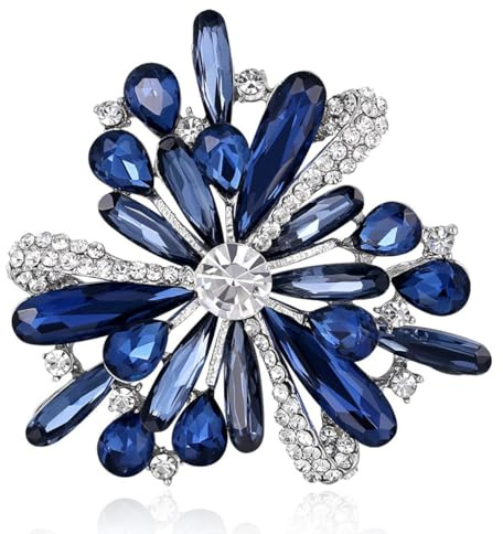 Mecool Women Vintage Diamond Brooch Pins Elegant Simulated Crystal Brooches-Blue