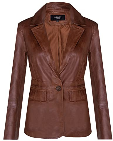 Ladies Real Leather Blazer One Button Classic Jacket