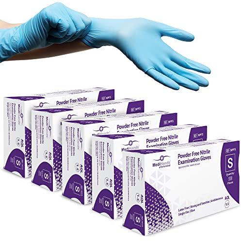 MediHands Nitrile Gloves Small, Blue Heavy Duty Disposable Gloves, Powder Free, Latex Free, and Protein Free, Medical, Food, Multi Use, Pack of 500