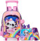 Egchescebo Zaino Trolley Scuola Elementare Bambina Ruote Regoli da Viaggio Carrello Porta per La Bimba Ragazza Panda Trasparente Seven Media Asilo Bambino Superiori Rotelle 16 3pcs Rosa