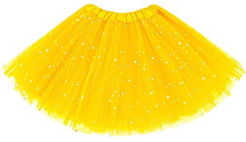 KEREDA Kinder Mädchen Tüllrock Pailletten Tütü Röcke Glitzer Bunt Ballettrock 2-7 Jahre,Gelb