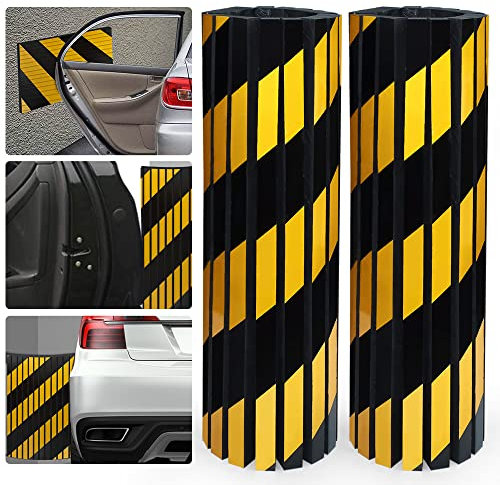 BUZIFU 2PCS Protector Columnas Garaje Protectores Esquinas Garaje Protector Pilares Pared Protector Parking Adhesivo Espuma para Golpes Diseño de Tiras para Cualquier Estacionamiento- Amarillo y Negro