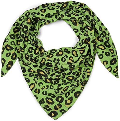 styleBREAKER Damen Musselin Dreieckstuch mit Leo Print | Baumwoll Schal im Leoparden Muster | Dreieck Schal leicht und weich für Frühling & Sommer | Made in Italy, Farbe:Grün