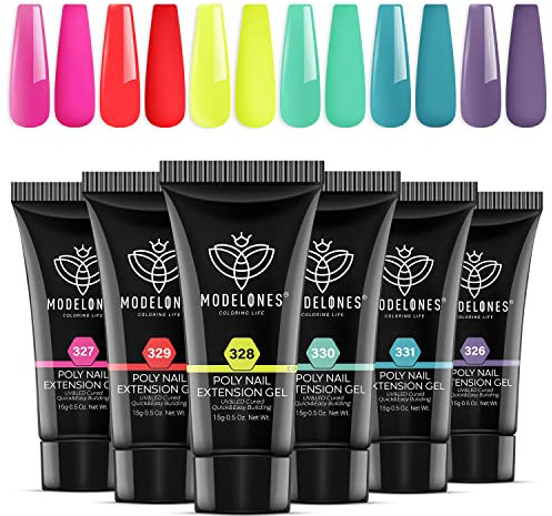 Modelones Polygel Acrigel per Unghie, 6 Colori Poly gel per Unghie UV LED Gel a Lunga Durata, Kit Ricostruzione Unghie Gel Completo per Nail Art Estensione Set
