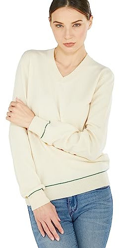 NEO B - CASHMERE | V-Ausschnitt Pullover | Damen | Lange Ärmel | 100% Kaschmir | Cardiff-Garn | Hochmodisch | Warm und Weich | Hergestellt in Italien (Creme, M)