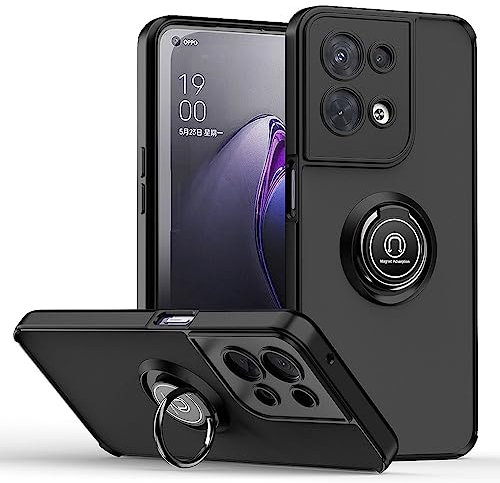 SEAHAI Coque pour Oppo Reno 8 5G (Reno8 5G), Givré Translucide Dur PC Housse Silicone TPU Bumper Très Mince Antichoc Étui Case avec 360 Degrés Rotation Bague, Noir