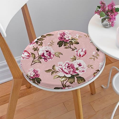cfpolar Runde Sitzkissen im Vintage-Stil, Rosen, Tulpen, Blumenmuster, Memory-Schaum, Stuhlkissen, weich, bequem, Stuhlkissen, Auto-Sitzkissen mit abnehmbarem Bezug für Büro, Küche, Terrasse,