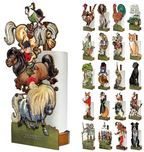 Looprints Fun Toilet Roll Storage & Kitchen Towel Holder Wooden Stand | Thelwell Riding School | Novelty Kitchen & Bathroom Decor & Accessories | A Delightful Equestrian Home Gift For Girls & Women.