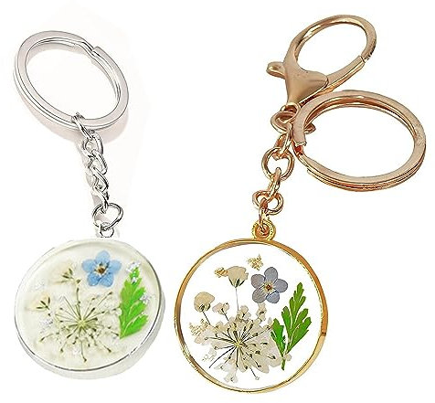 Bogoro Schlüsselanhänger Blume 2 Pcs Vergissmeinnicht Schlüsselanhänger Blume Vergissmeinnicht-Spitze Gepresster Wildblumen Schlüsselanhänger Blumen Schmuck Taschenanhänger Zubehör