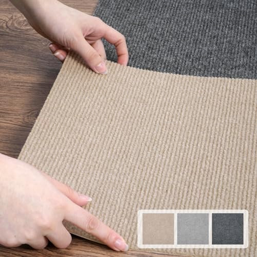 uyoyous 12 Stück 1m² Teppichfliesen 30x30cm selbstliegend, Verschleißfester Teppichboden mit hochwertigem Frottee, Rutschfest und antiklassisch Teppich Bodenbelag für Haus & Büro (Leichtes Curry)