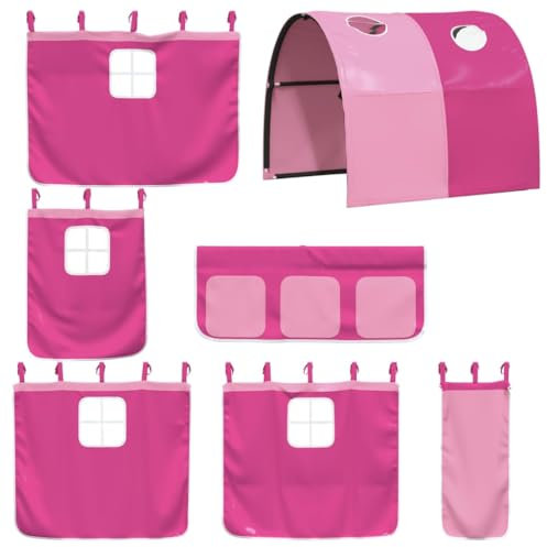 vidaXL Vorhänge, Vorhang Set für Hochbett Spielbett Kinderzimmer, Bettvorhang mit Tunnel, Spielvorhang Bettzubehör, Rosa Polyester